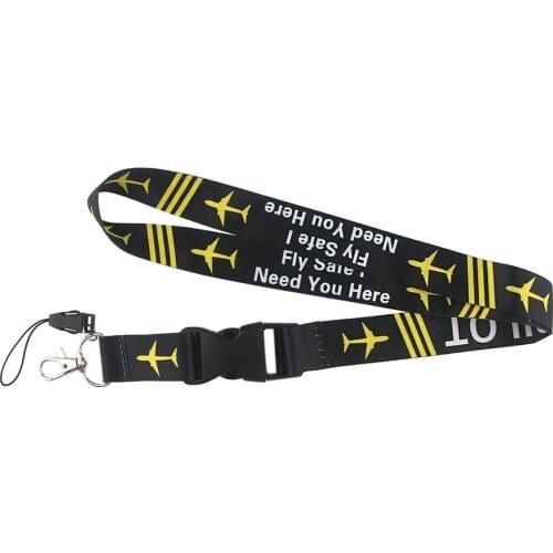 ZF1874 1pcs Fly Safe I Need You Here Pilot Buckle Lanyard ID Badge Holder ID Card Pass Phone Straps Badge Key Holder Keychain