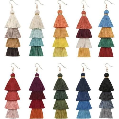 Royalbeier New 4 layered bohemian fringed luxury statement tassel earrings boho fashion jewelry women long drop dangle earrings