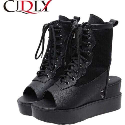 CJDLY Europeans Style Summer Boots Open Toe Roman Shoes For Women Wedges Gladiator Shoes Heels Lace-up Slingbacks With Zipper