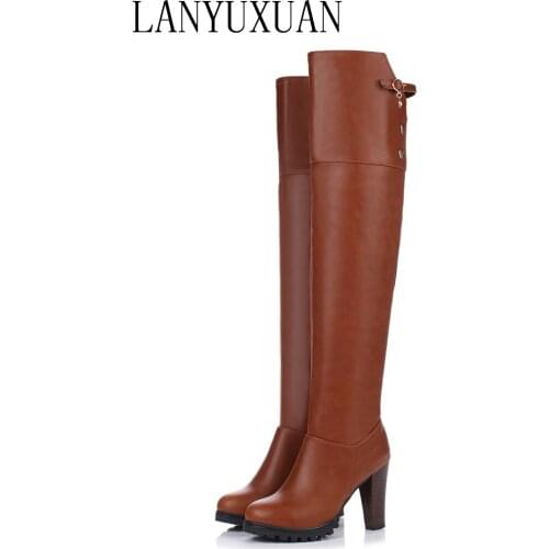 Big Size 34-45 2017 Winter New High Heel Boots Leisure Elegant Heels Sexy Women Shoes Round Toe Heel Leather Boots T703-5