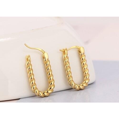 925 Stering Silver Square Rectangle Twist Rope Huggies Hoop Earring Piercing Pendientes Boucles Doreilles For Women 2021 Fashion