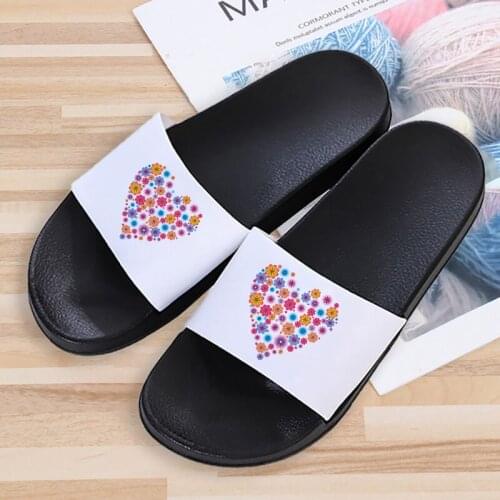 2021 Women Shoes Fashion Aesthetic Love Heart Shape Flower Printing Slipper Slide Flat Shoes Women Harajuku Female Summer Sandal