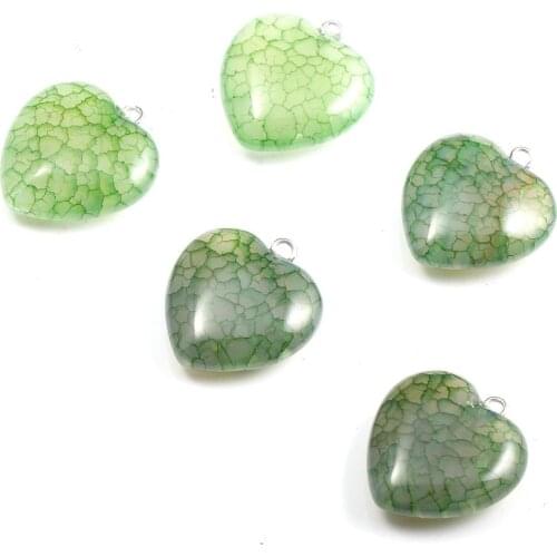 Natural Semi Precious Stone Pendant Heart-Shaped Green Agates With Dragon Pattern DIY For Making Necklaces And Bracelets