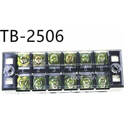 10Pcs TB2506 600V 25A 6 Positions Screw Electric Wire Connection Barrier Terminal Strip TB-2506