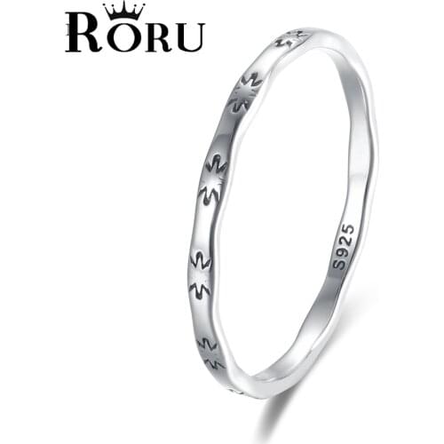 100% 925 Sterling Silver Simple Thin Line Curve Wave Wild Smooth Ring Vintage Rings with Rice Word for women Birthday party Gift