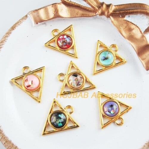 12 New Triangle Charms Gold Color Retro Mixed Resin Round Connectors 19.5x21mm
