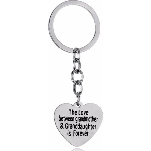 12PC/Lot Heart Love Grandmother Granddaughter Keyring Keychain Stainless Steel Car Keyob Family Women NANA Jewelry Birthday Xmas
