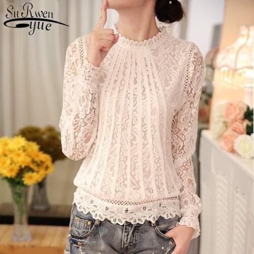 2021 New Summer Ladies White Blusas Womens Long Sleeve Chiffon Lace Crochet Tops Blouses Women Clothing Feminine Blouse 51C