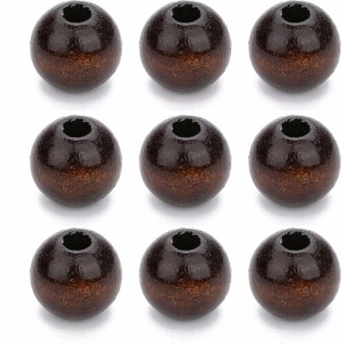 LOULEUR 40pcs 14/18mm Round Natural Wooden Beads With Big Hole Deep Brown Loose Spacer Wood Beads For Diy Bracelets Neck Makings