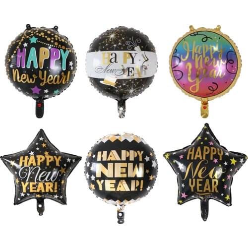 50pcs/Lot 18inch Happy New Year Foil Balloon 2020 New Year Party Decoration Supplies Merry Christmas Black Air Helium Balloon