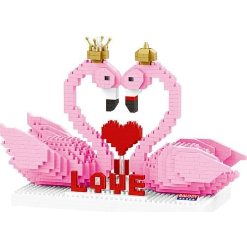 830Pcs Love Pink Flamingo Building Blocks DIY Zoo Animals Educational Toys Micro Bricks Cute for Kids Adults