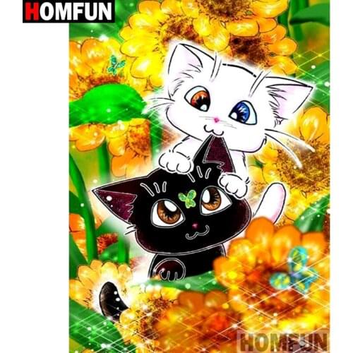 HOMFUN Full Square/Round Drill 5D DIY Diamond Painting "Cartoon cat" Embroidery Cross Stitch 3D Home Decor Gift A11855