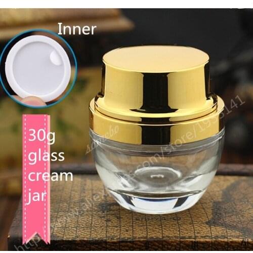 Free Shipping 500pcs/lot 30G Transparent Glass Bottle Jar Cosmetic Glass Cream Jar with Silver Lid or Gold Lid