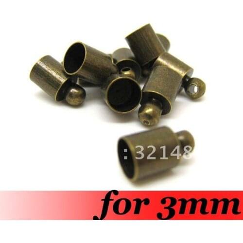 Free ship! For 3mm Leather cord 1000piece Antique bronze Tone Metal Cord End Buckle Crimp Cap Beads Cord Clamps