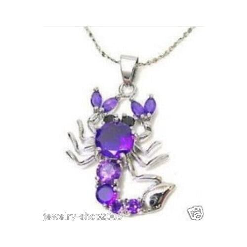 Free Shipping >> Jewelry purple zircon scorpions necklace pendant