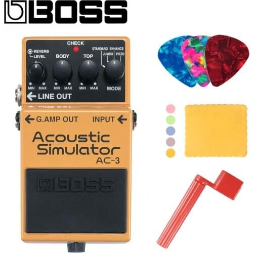 Boss AC-3 Acoustic Simulator Pedal for Guitar Bundle with Picks, Polishing Cloth and Strings Winder