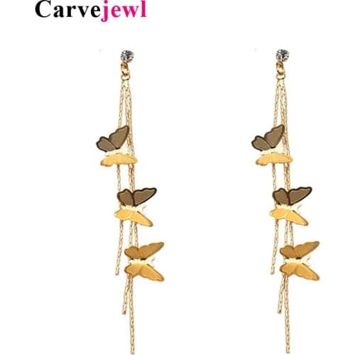 Carvejewl Korea fashion romantic Earrings for Women girl Jewelry butterfly Shiny Earrings metal long tassel Drop Dangle Earring