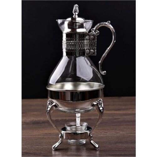 Golden And Silver Bottom Heated Glass Teapot Fondue Tea Hotchoclate Carafe Kitchen Hand Embroidery