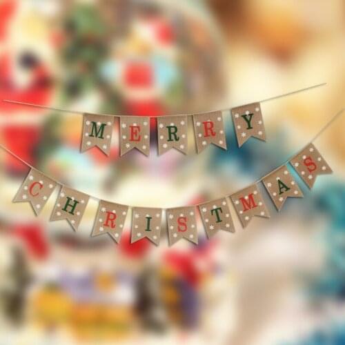 Christmas Jute Linen Pennant Flags Festival Bunting Banners Xmas Party Hanging Snowflake Banners Garland for Home Decorations