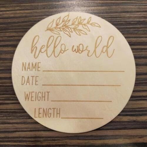Wood Milestone Card Hello World Announcement Wooden Name Sign For Baby Shower Gift