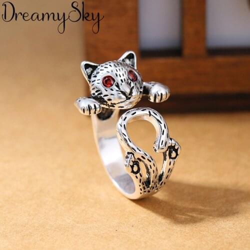DreamySky Charm Cat Finger Ring For Women Men Vintage Boho Knuckle Party Rings Punk Cocktail Jewelry Girls Gift