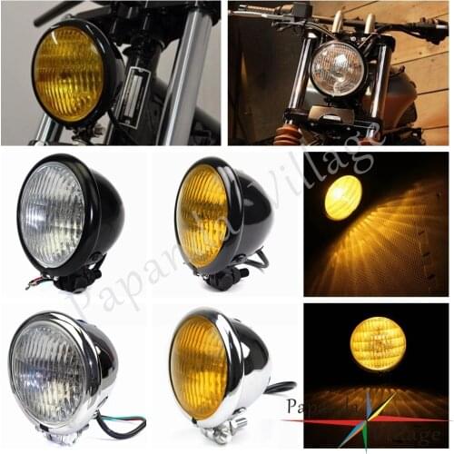 Bates Style Motorcycle 4.5" H4 Bulb Headlight Round Retro Headlamp For Harley Honda BMW Bobber Chopper Cafe Racer Universal