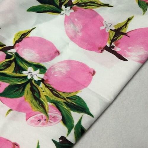 100% Plain Cotton viaPhil Pink Fruit Lemon Fabric Patchwork Cloth Dress Home Decor
