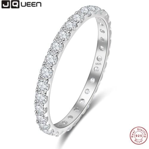 JQUEEN Womens 2.5mm Wide Diamond Zircon Ring Wedding Ring Silver Ring 925 Jewelry Paving Set CZ Zircon Crystal Jewelry