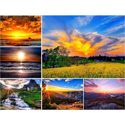 Full Square Drill 5D DIY Diamond Painting Sunset Cross Stitch Diamond Embroidery Landscape Mosaic Picture of Rhinestones Decor