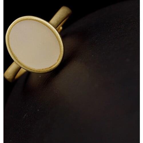 Natural Hetian Jade White Jade Ring S925 Sterling Silver Frosted Oval Ring Female Open Jade Gold Ring Ornament
