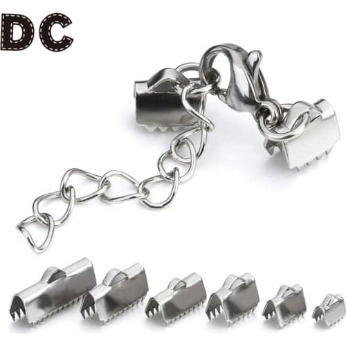 Stainless Steel Jewelry Connector Flat Leather Cord End Fastener Clasps Extension Chain Lobster Clasp Necklace Bracelet Making