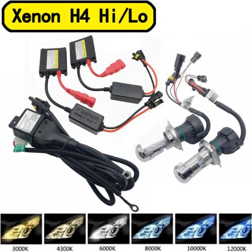 Bi Xenon H4 Headlight & Ignition Unit Ballast & H4 Hi/Lo Relay Wire Conversion Kit Xeon HID Light Bulb 12V 55W 4300K 6000K 8000K