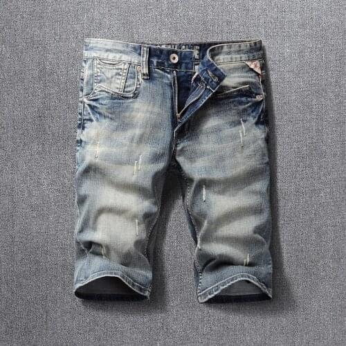Italian Style Fashion Men Jeans Summer Newly Designer Casual Ripped Denim Shorts Men Retro Blue Vintage Cotton Short Jeans Homme