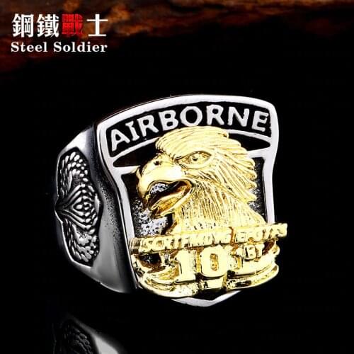 Steel soldier 316l stainless steel men American the airborne screaming eagles ring personality punk jewelry as gift to bf
