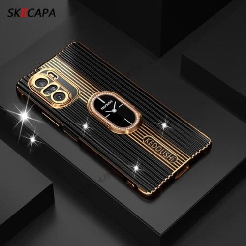 For Xiaomi 11 Pro POCO F3 Soft Frame Plating PC Phone Case For Redmi K40 Pro Magnetic Stand Holder Camera Lens Protection Cover