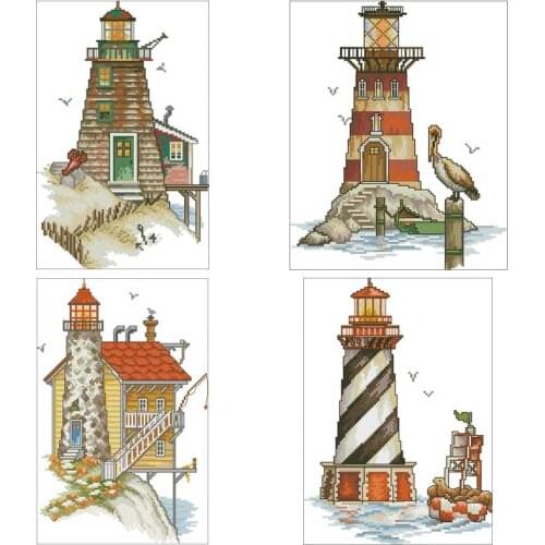 Seaside lighthouse Counted Cross Stitch 11CT 14CT 18CT DIY wholesale Chinese Cross Stitch Kits Embroidery Needlework Sets