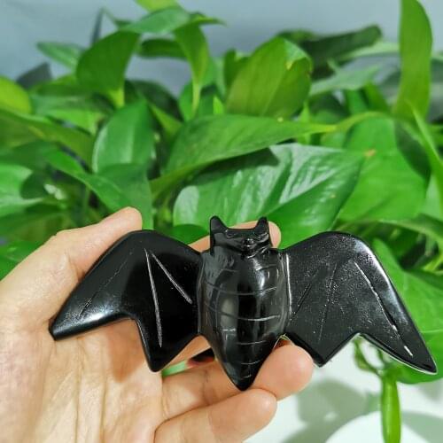 Natural Hand Crafts Black Obsidian Bat Crystal Carving For Home Decoration LJ