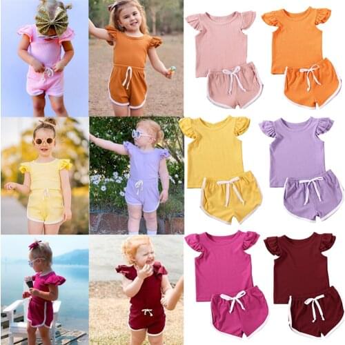 New 1-5Y Baby Girl Clothes Summer Toddler Clothing Girls Ruffle T-shirt Top Pants Shorts Outfits Kids 2PCS