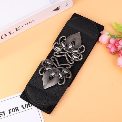New Style Double Buckle Imitation Leather Cummerbunds For Women Elastic Wide Waist Belt,female Dress Decoration All Match