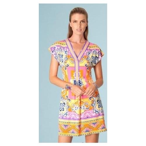 Dresses Time-limited Direct Selling Silk JERSEY Flowerier Print Beautiful Fancy V-neck Slim Knitted Elastic One-piece Dress