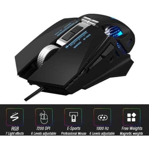 New Ergonomic Wired Gaming Mouse Programmable Mice 7200DPI Optical Sensor 7 Independently Buttons For Laptop PC Gamer