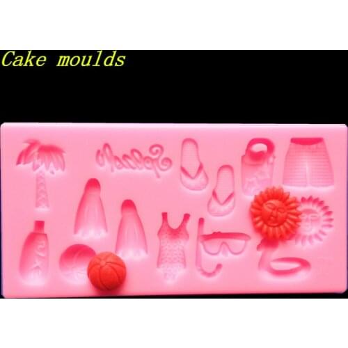 Wholesale Silicone mold K307 Mini Coconut tree swimsuit shape Decoration clay mold Fondant cake mould Baking mold