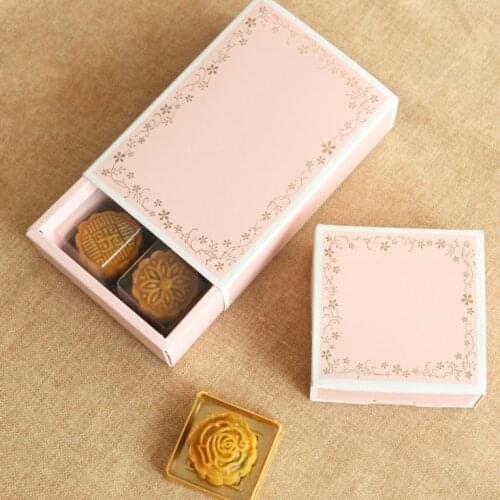 6 grains Flower Pink Gift Paper Box Slide Open Moon Cake Box Chocolate Packaging Gift Boxes