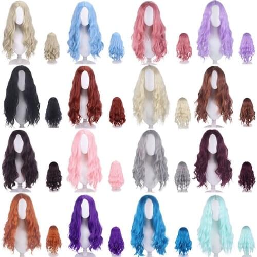 70cm Long Curly Synthetic Hair Cosplay Wigs Women Daily Party Costume Halloween Play Role Middle Central Styled + Free Wig Cap