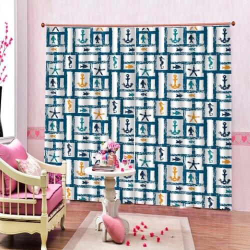 Pirate Ship Anchor Curtains Geometric patterns For Children Kid Room Blackout Window Drapes Decor Sets Customizable any size