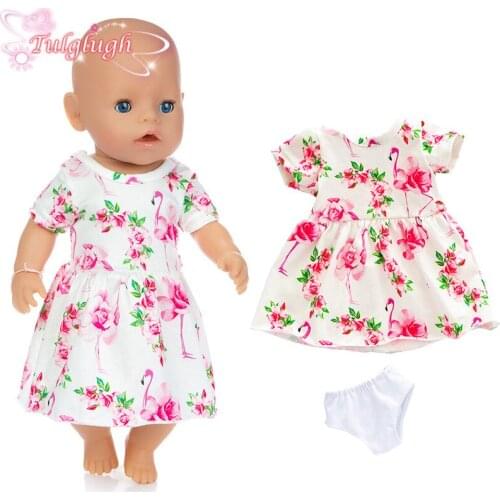 New Flamingo Dress and Underpants wear Fit 43cm Baby Doll 17 Inch Reborn Baby Doll Clothes For Baby Birthday Festival Gift