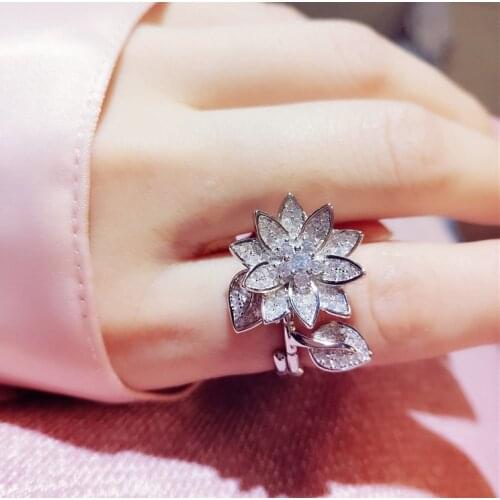 Real 925 Sterling Silver Double Open Lutus Flower Fine Jewelry In The Rain Ring Open Rings for Women Female Bijoux Wholesale