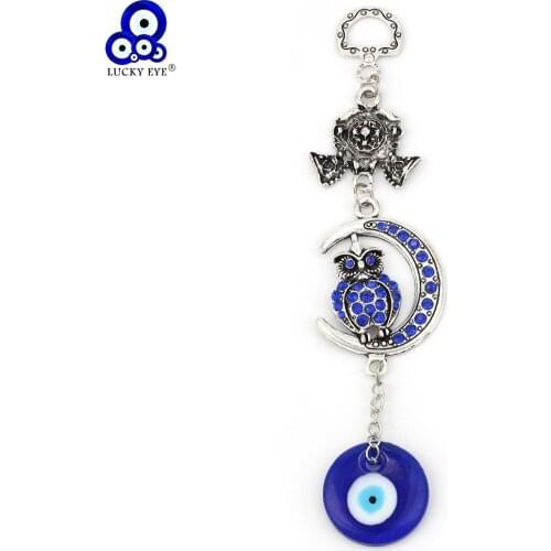 Lucky Eye Blue Owl Car Keychain Animal Moon Glass Charms Key Ring Wall Hanging For Family Jewelry EY1227