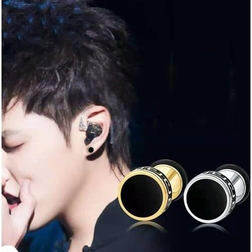 Stainless Steel Gold Silver Plated 10mm Barbell Stud Earring Round Drop Oil Porcelain Punk Ear Jewelry Titanium Men Brincos