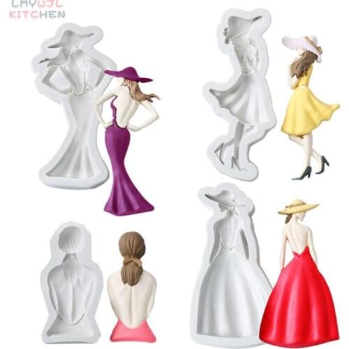 Modern Beauty Back View Cake Decoration Accessories Pretty Girl Chocolate Insert Fondant Silicone Mold Baking Accessories